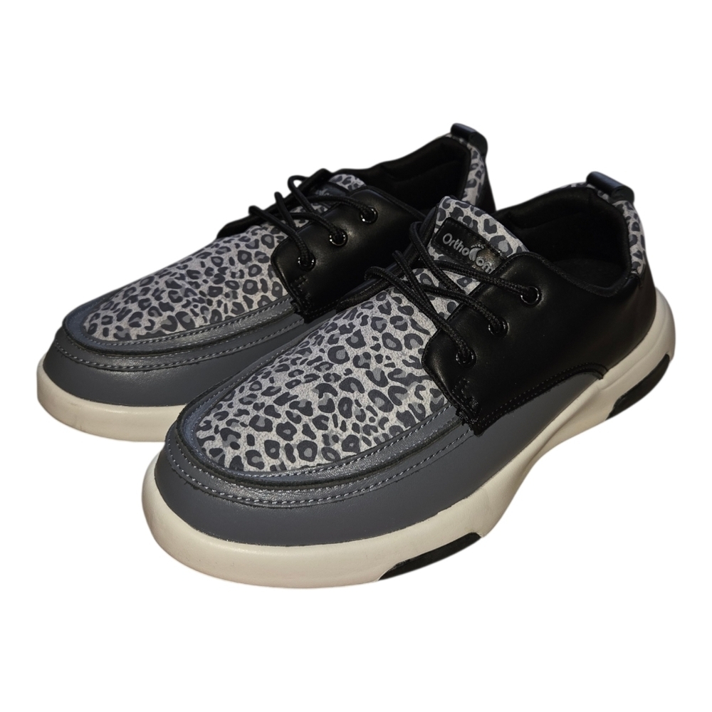 Orthocomfoot grey leopard print boat shoes size 41 woman's 10-10.5